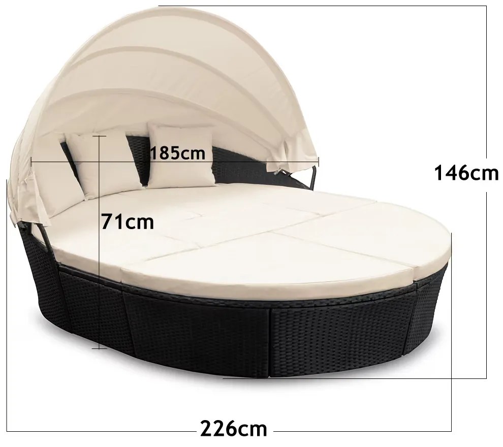 Deuba Rattan kerti ágy LAZY BIG Ø226 cm - fekete