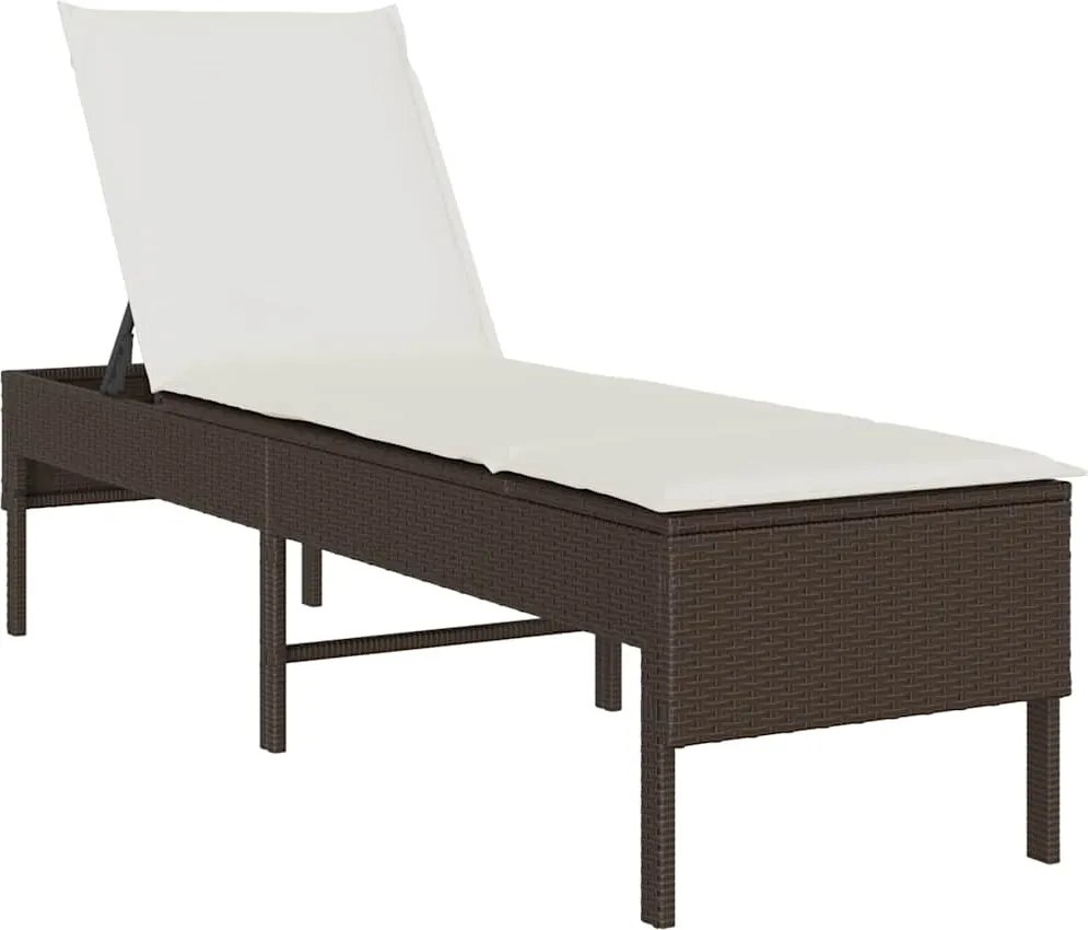 vidaXL barna polyrattan napozóágy párnával 55x200x44 cm