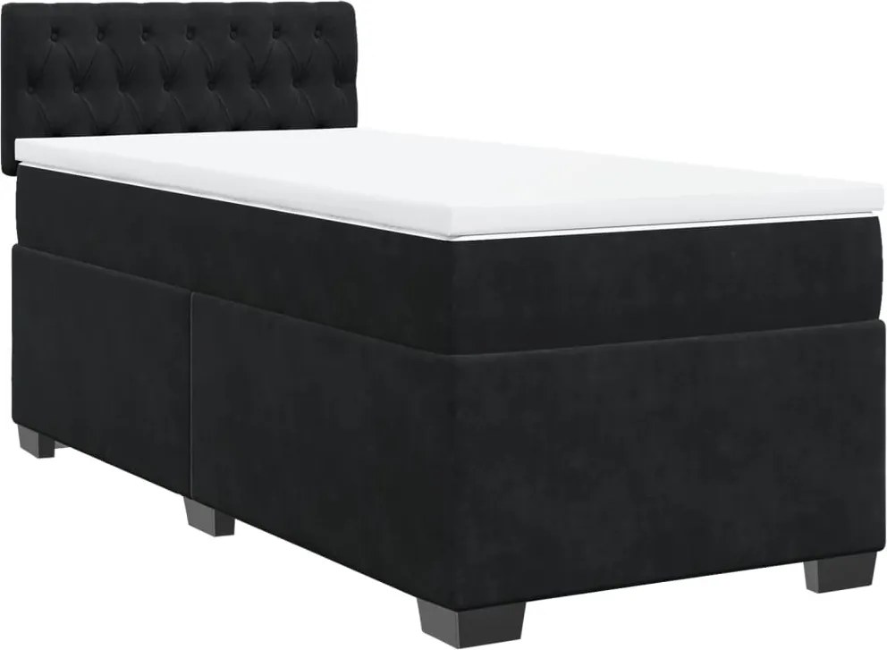 vidaXL fekete bársony rugós ágy matraccal 90 x 200 cm