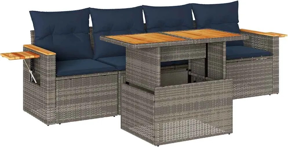 vidaXL 5 részes szürke polyrattan kerti ülőgarnitúra párnákkal