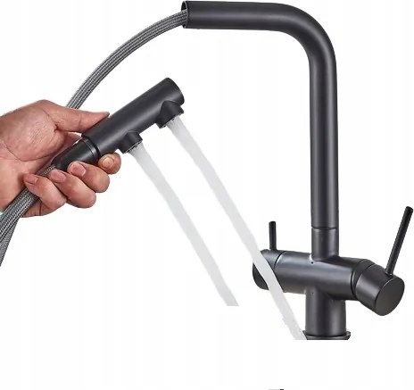 Háromutas csaptelep Fekete Kihúzható kifolyócső