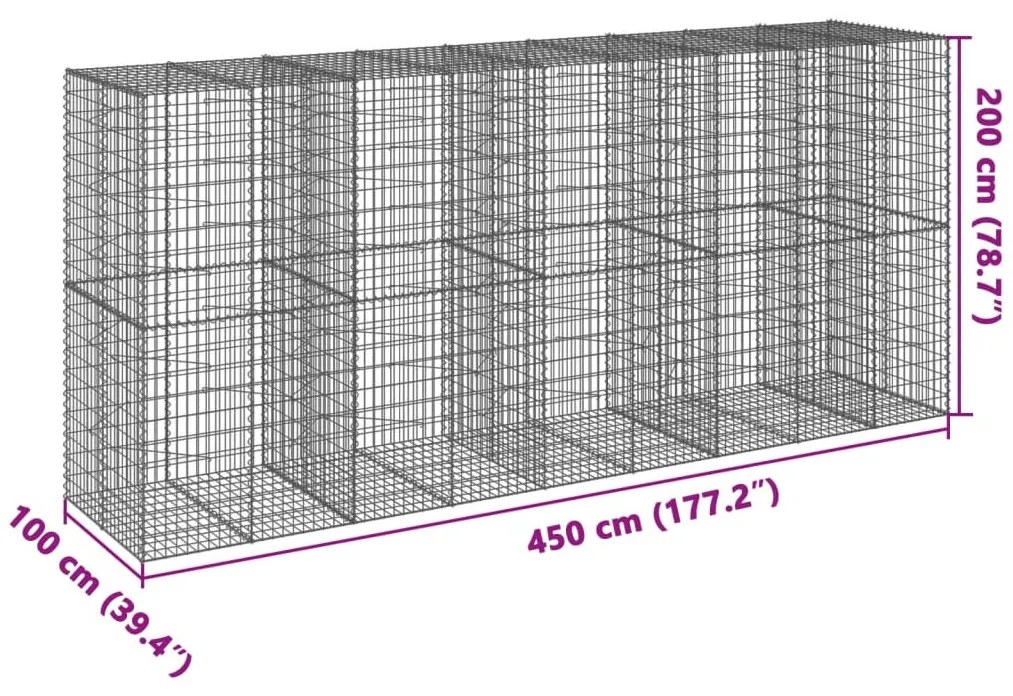 horganyzott vas gabion kosár fedéllel 450 x 100 x 200 cm