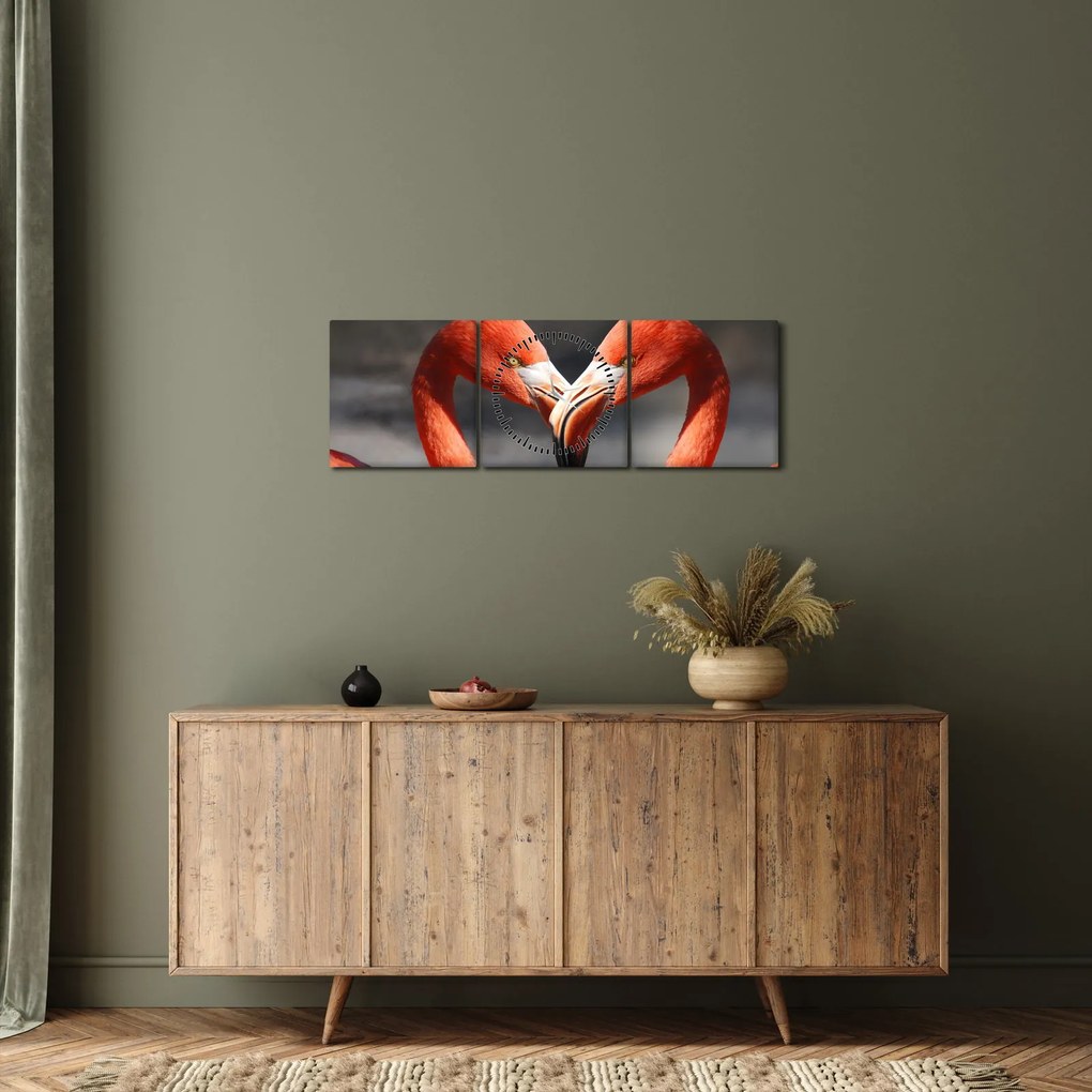Két szerelmes flamingó képe (órával) (90x30 cm)