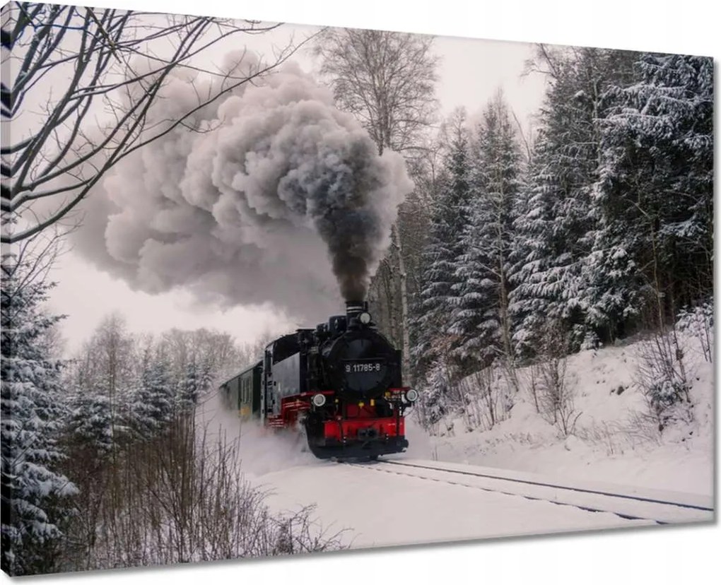 Vászonkép 70x50 Mozdony téli tájképben