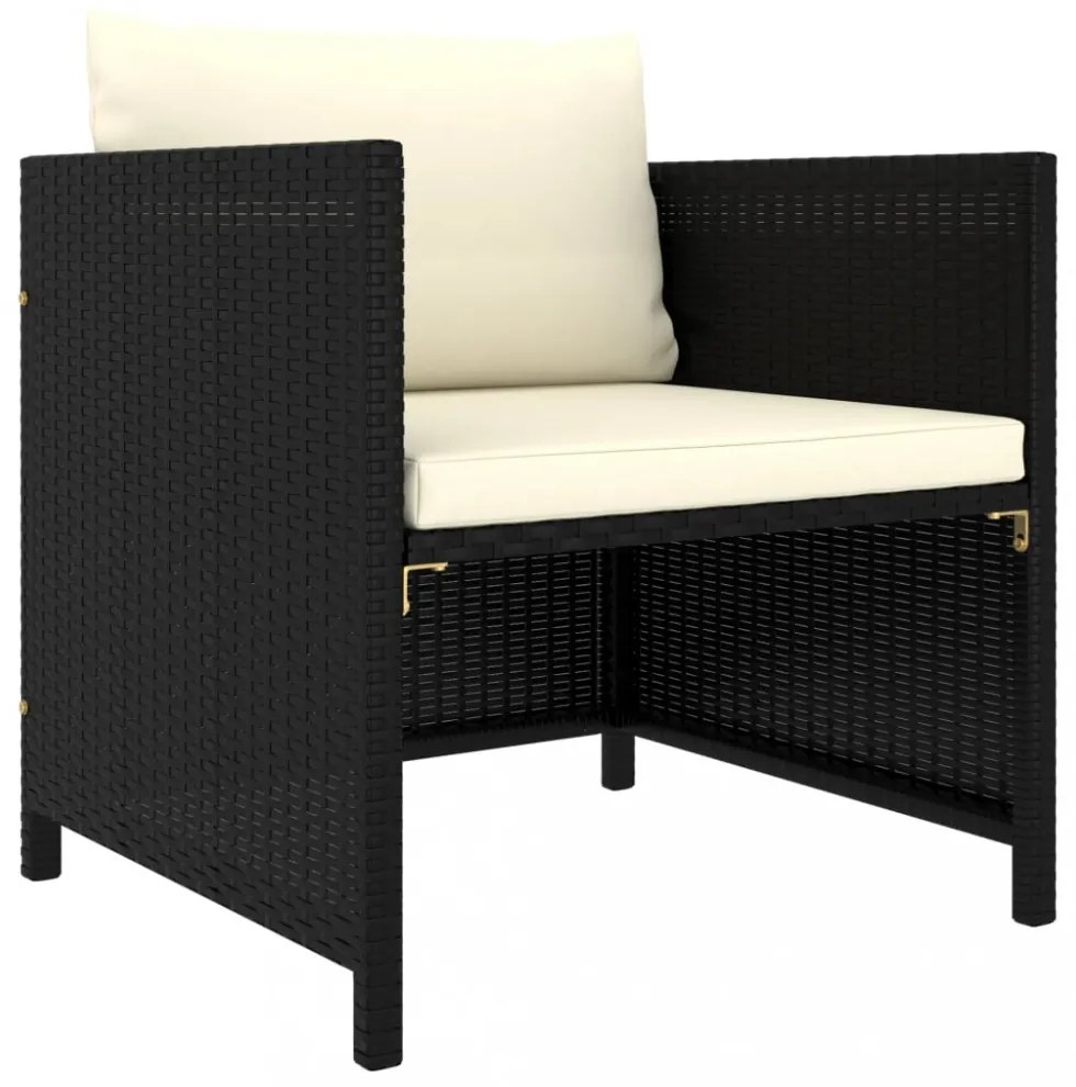 7 részes fekete polyrattan kerti bútorszett párnákkal