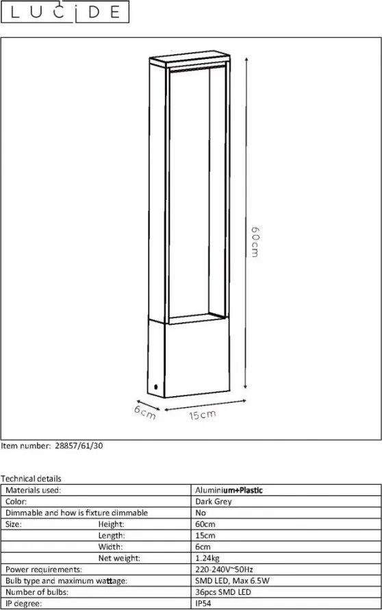 LUCIDE 28857-61-30 GOA Modern Kültéri Állólámpa LED IP54
