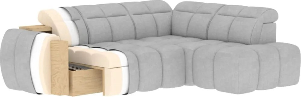 Világosszürke buklé kinyitható-tárolóhelyes sarokkanapé (bal oldali-L alakú) Falconn – ELTAP