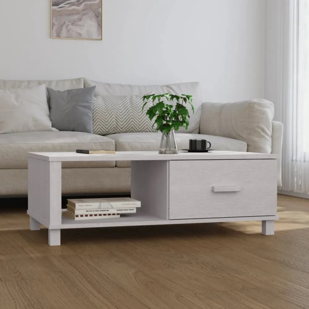 HAMAR fehér tömör fenyőfa dohányzóasztal 100 x 55 x 35 cm