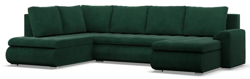 Tokio U sarokkanapé, 3 ágyneműtartóval, kordbársony, baloldali, zöld