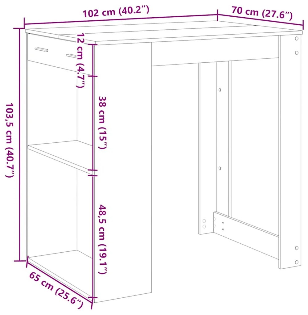 betonszürke szerelt fa bárasztal 102 x 70 x 103,5 cm