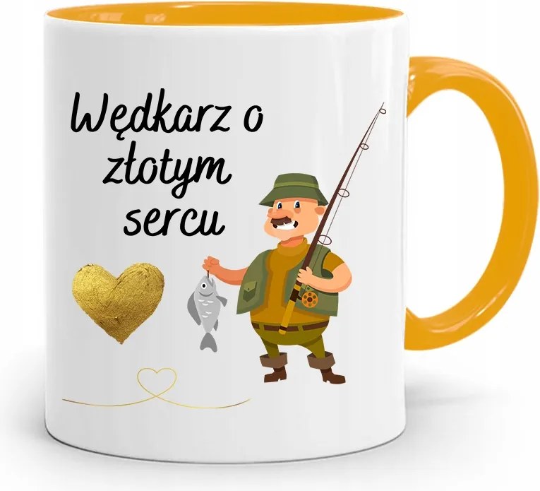 Sárga Horgász Bögre Arany Szívű Horgász fényképes nyomtatással