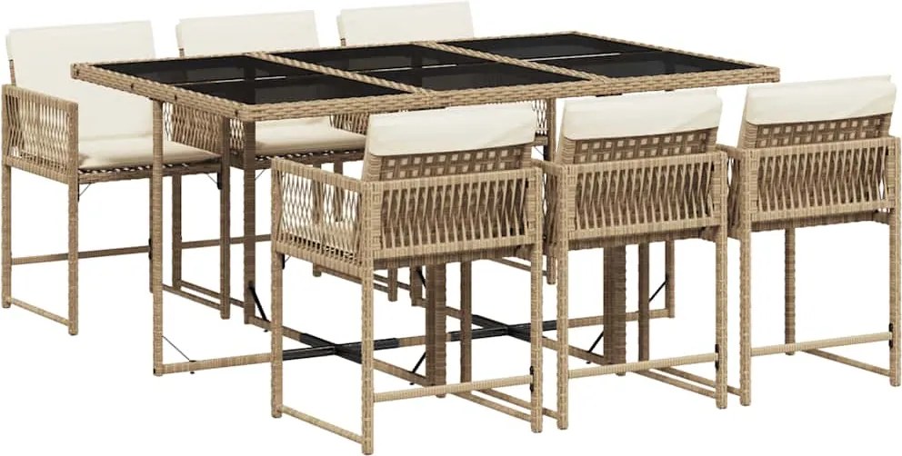 vidaXL 7 részes bézs polyrattan kerti étkezőgarnitúra párnákkal