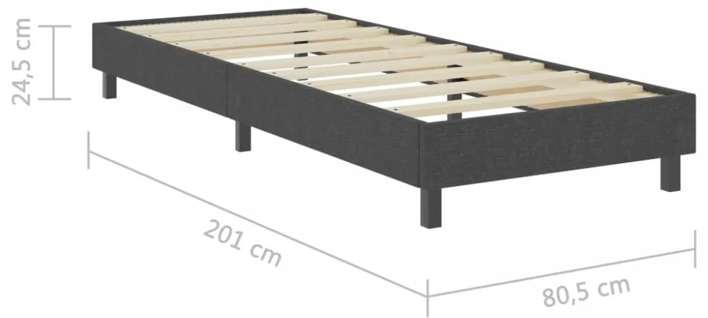 rugós szürke szövetkárpitozású ágykeret 80 x 200 cm