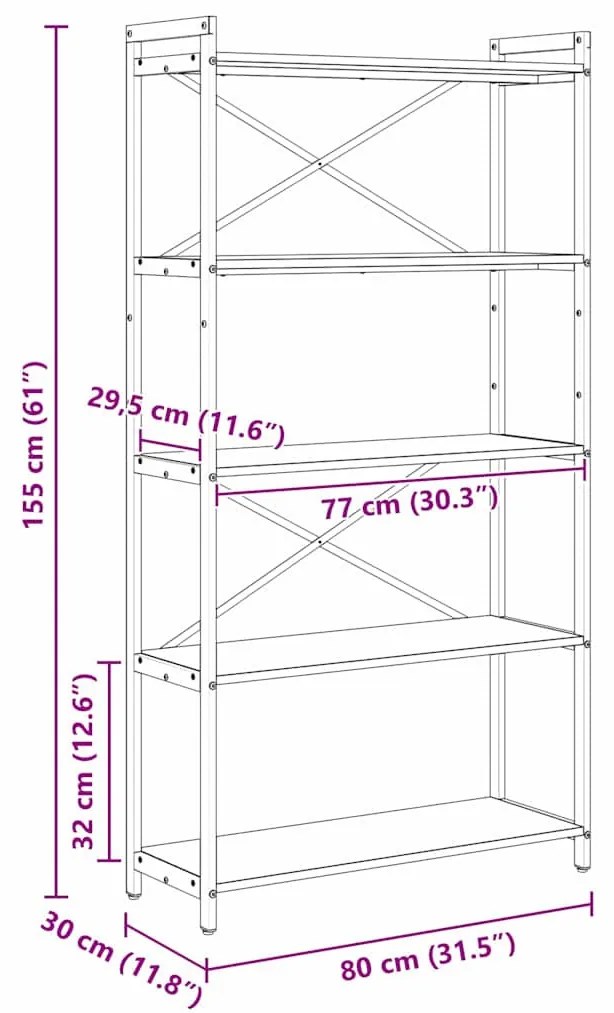 Könyvszekrény Füstölt tölgy 80 x 30 x 153 cm Faanyag