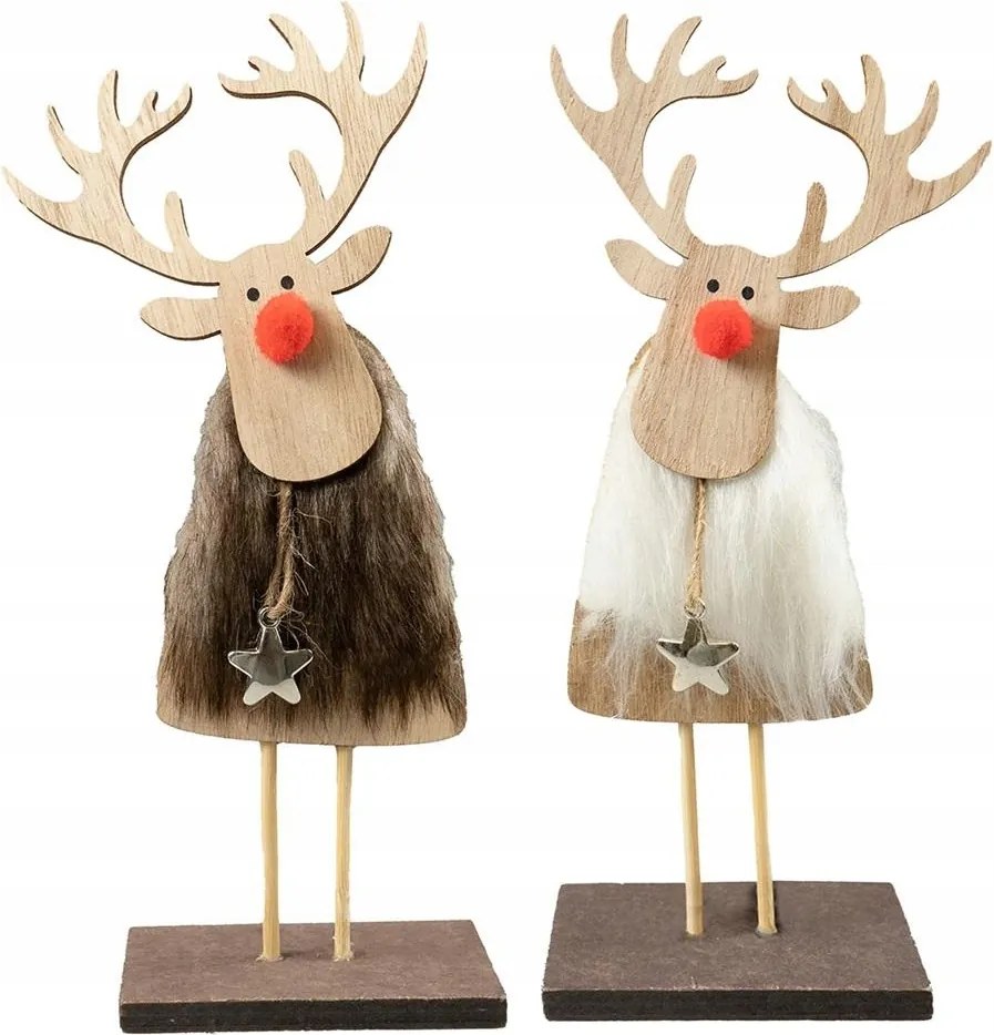 Fából készült karácsonyi Dekoráció Rénszarvas Bundával Karácsonyi Dekoráció Brewis