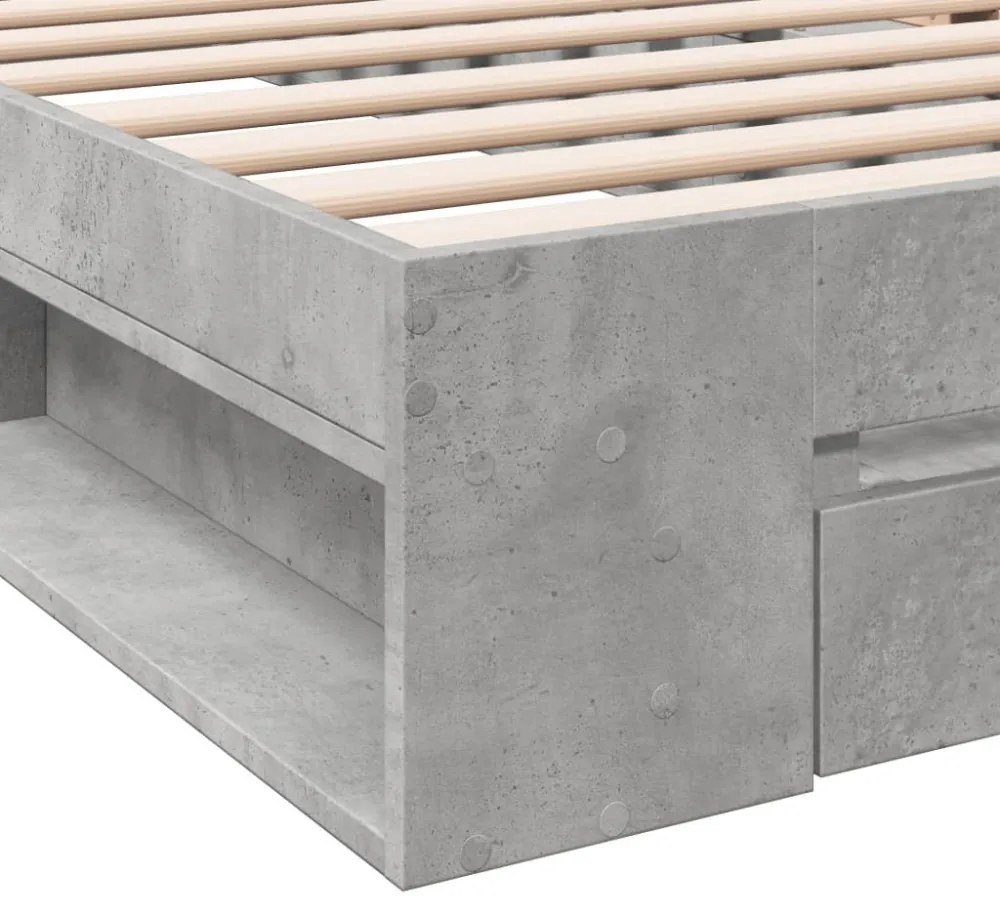 betonszürke szerelt fa ágykeret fiókkal 75 x 190 cm