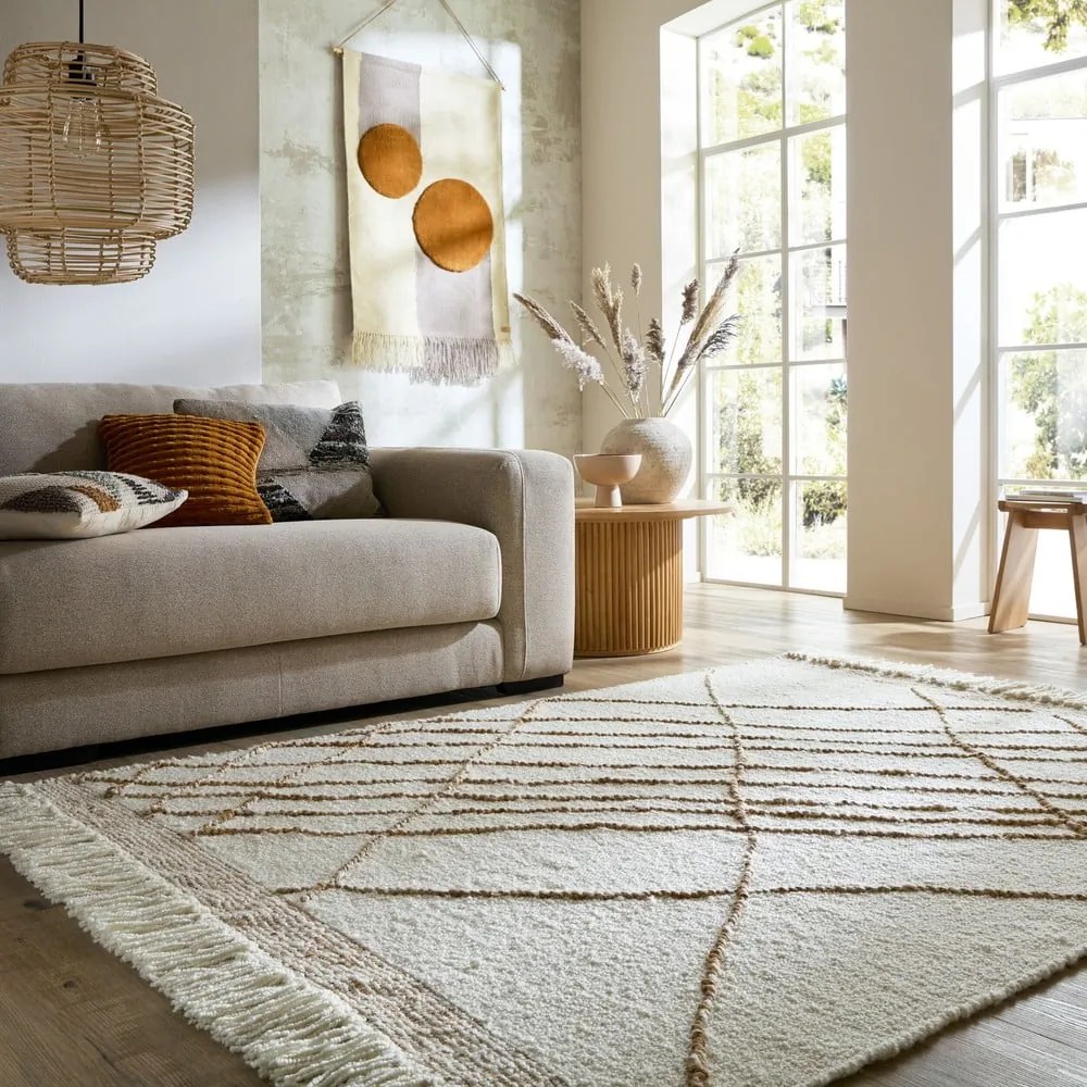 Krémszínű kézi szövésű gyapjúkeverék szőnyeg 200x300 cm Astera Linear – Flair Rugs