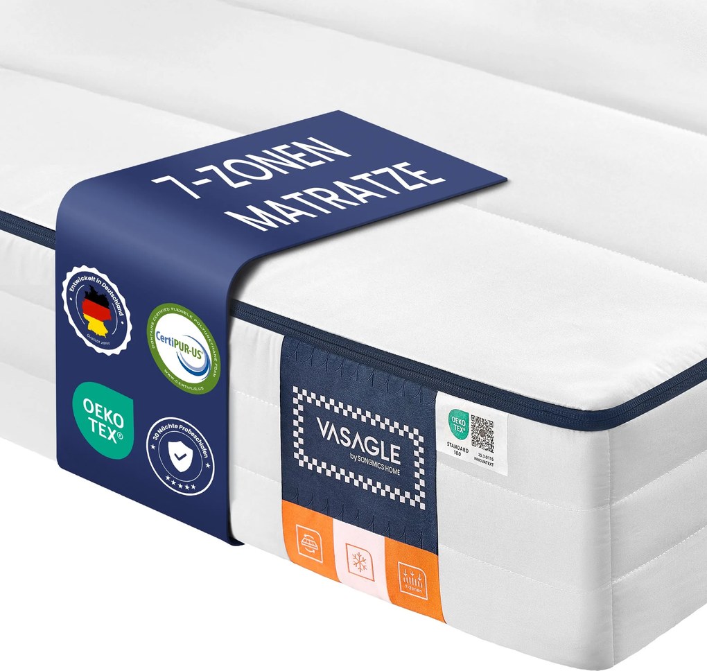 VASAGLE 7-zónás géles memory foam matrac, 140 x 200 x 16 cm, H3