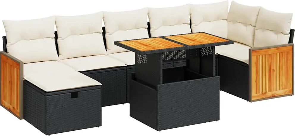 vidaXL 5 részes fekete polyrattan kerti kanapészett párnákkal