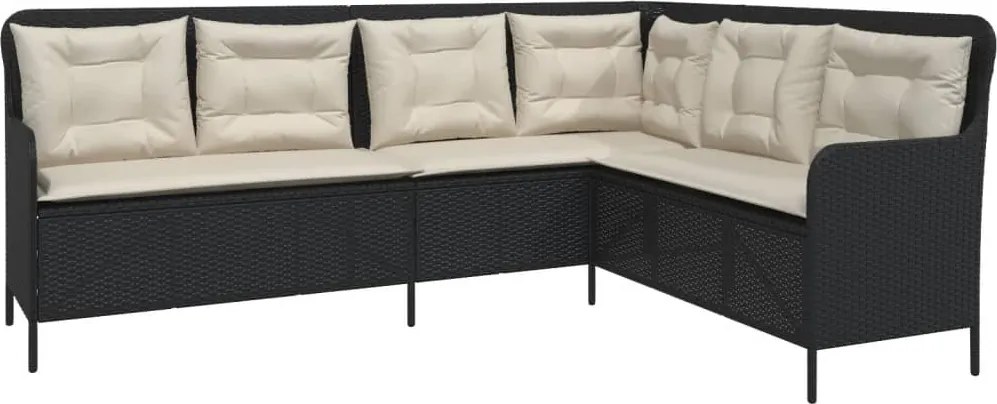 vidaXL L-alakú fekete polyrattan kerti kanapé párnával