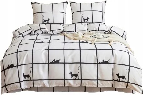 Kétszemélyes ágyneműhuzat garnitúra 140x200 2 párnahuzat 70x80 Ágyneműhuzat Kockás Macska