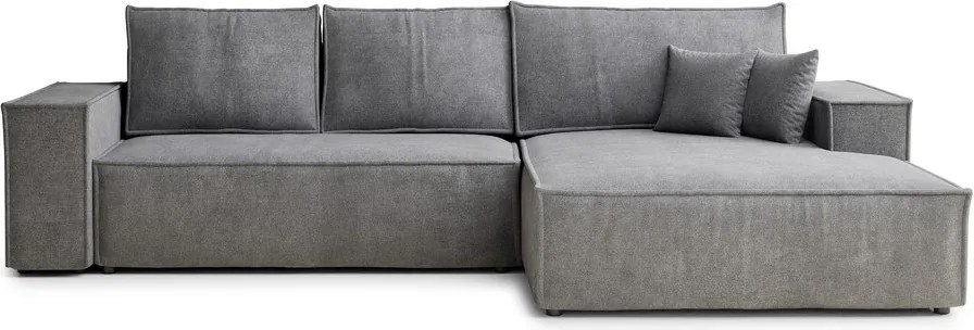 Szürke zsenília kinyitható-tárolóhelyes sarokkanapé (jobb oldali-heverő résszel) Maze – Maison de Rêve