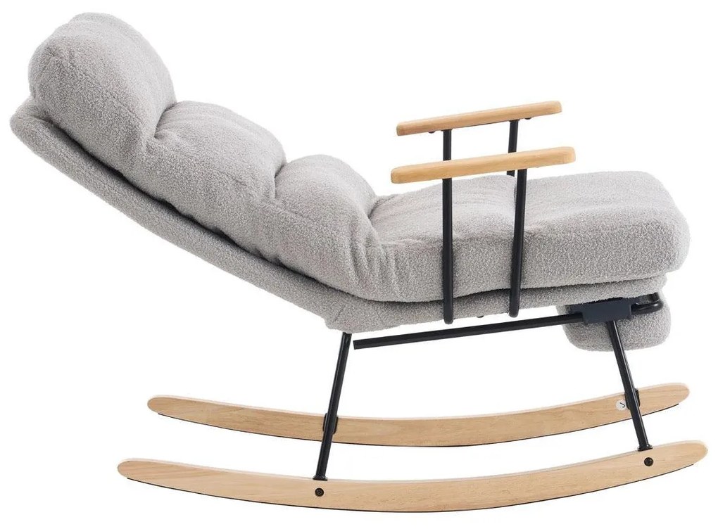 Hintaszék fa lábakkal, plüss szövettel, 4 fokozatban állítható háttámlával, Szürke színben