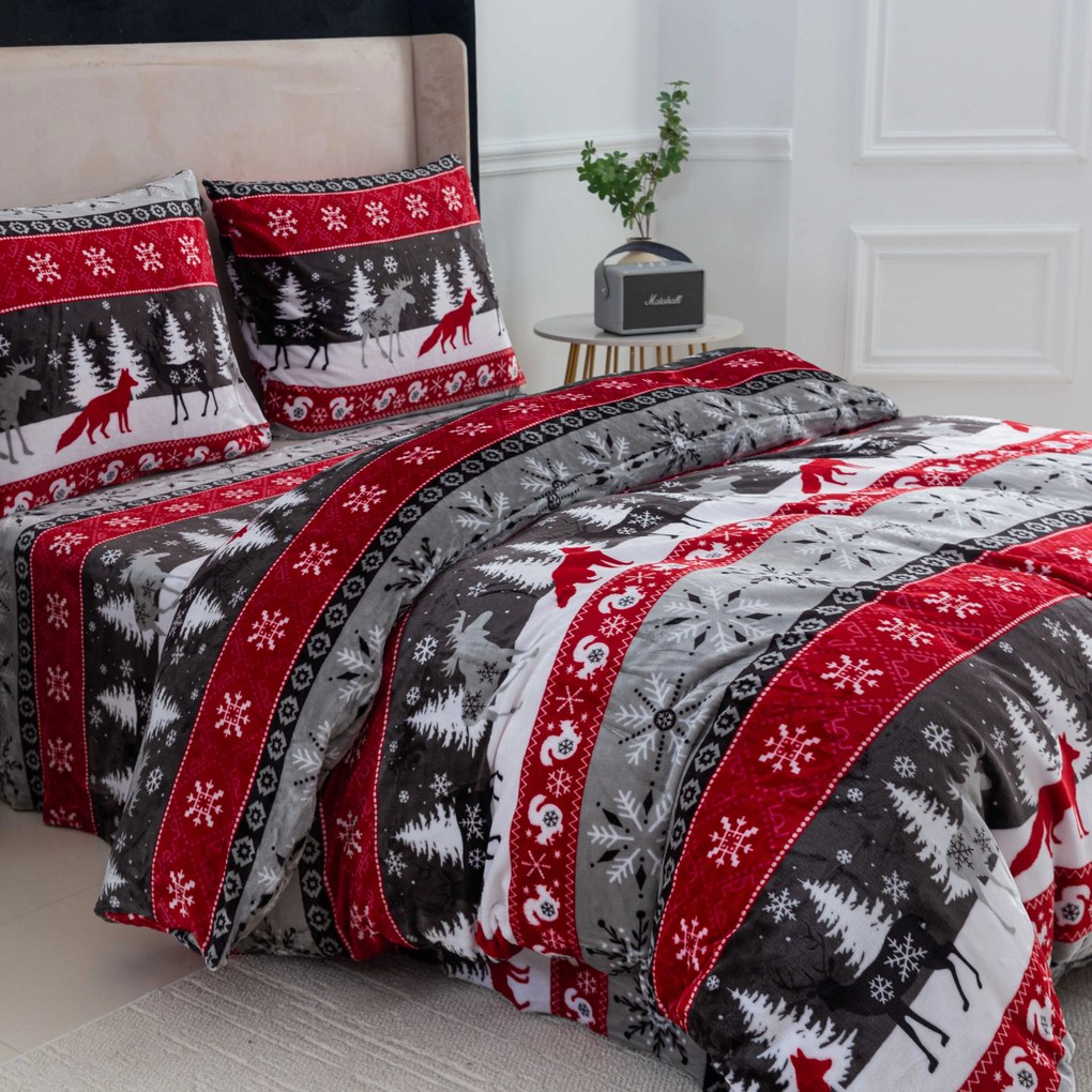 SNOWY FOREST szürke mikroplüss ágyneműhuzat Ágyneműhuzat mérete: 2 db 70 x 90 cm | 200 x 220 cm