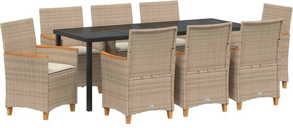 vidaXL Kert étkező szett 9 pcs Bézs polirattan
