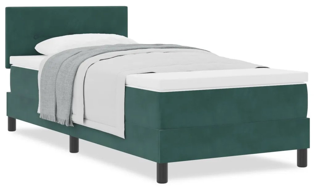 Boxspring Ágy Matrac Sötét Zöld Egyszemélyes Bársonyos
