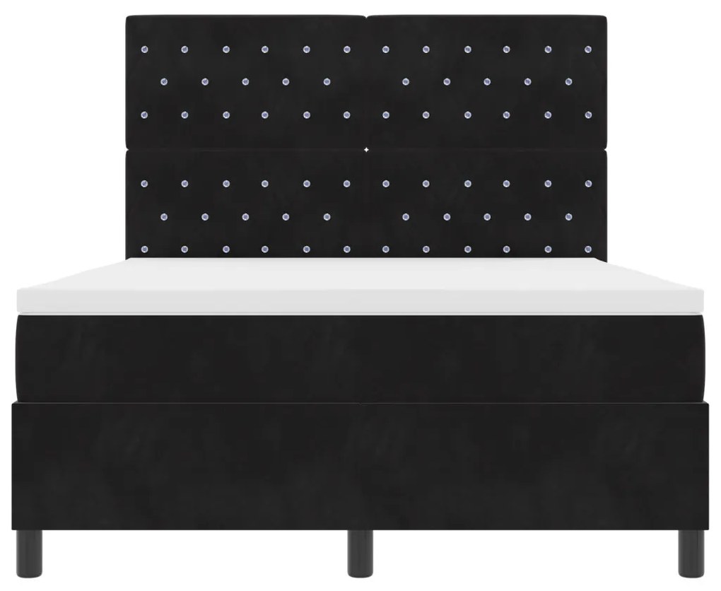 Boxspring Ágy Matraccal &amp; LED Fekete 140x200 cm Bársony