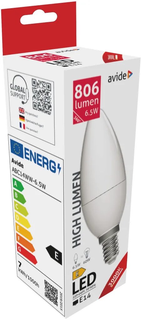 Avide LED Candle 6.5W E14 806LM WW 3000K