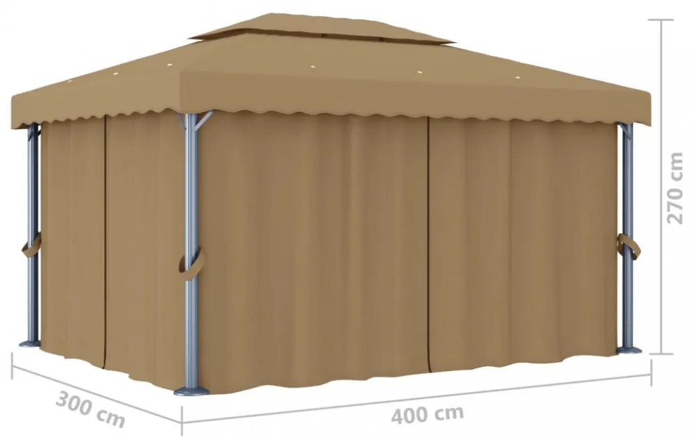 tópszínű alumíniumpavilon függönnyel 4 x 3 m