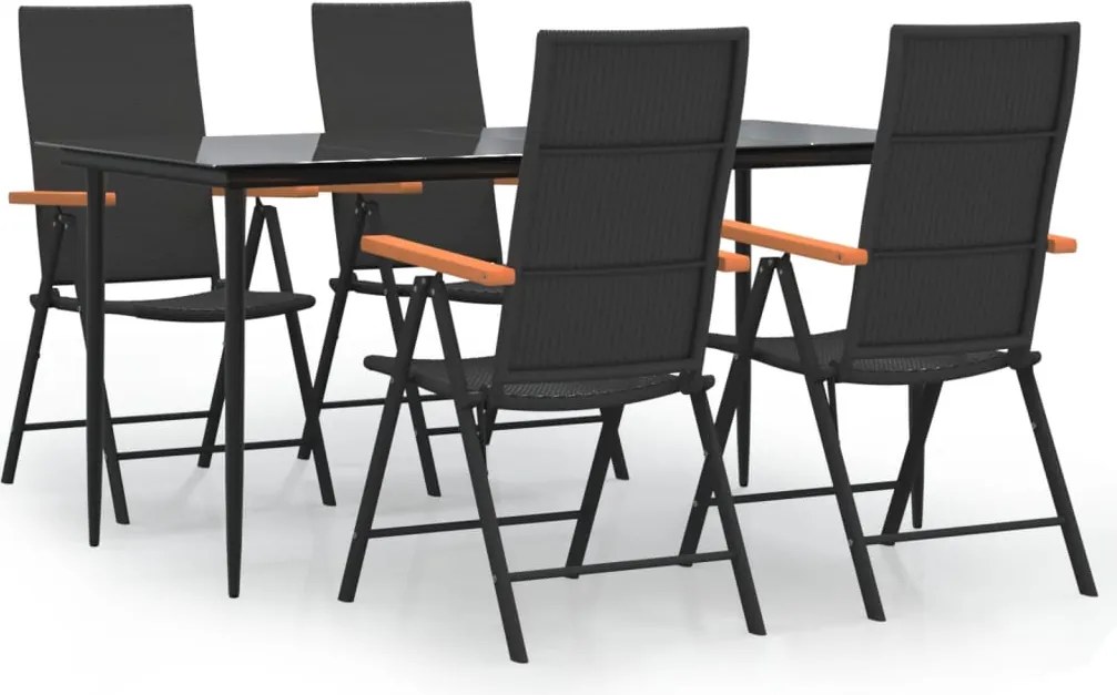 vidaXL 5 részes fekete és barna polyrattan kerti étkezőgarnitúra