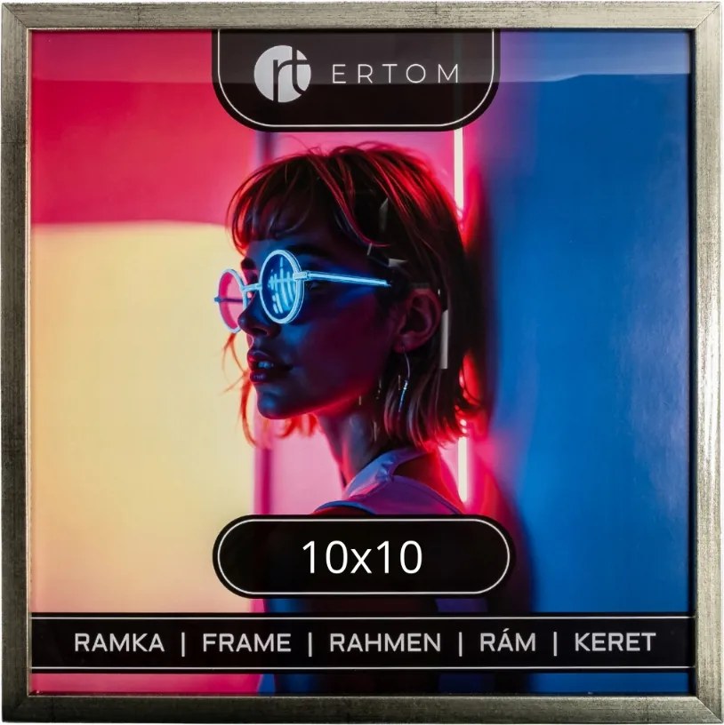 Fa képkeret 10x10 üveg ezüst elegáns négyzet alakú