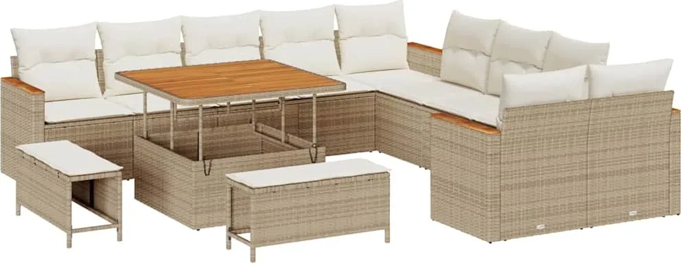 vidaXL Kerti Kanapé Szett párnával 13 pcs Bézs polirattan