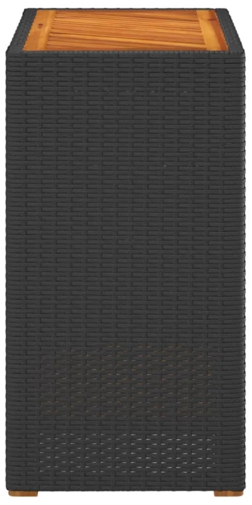 fekete polyrattan kerti kisasztal fa asztallappal 60x40x75 cm