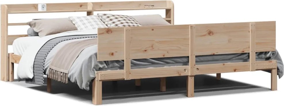 vidaXL tömör fenyőfa ágykeret fejtámlával 200 x 200 cm