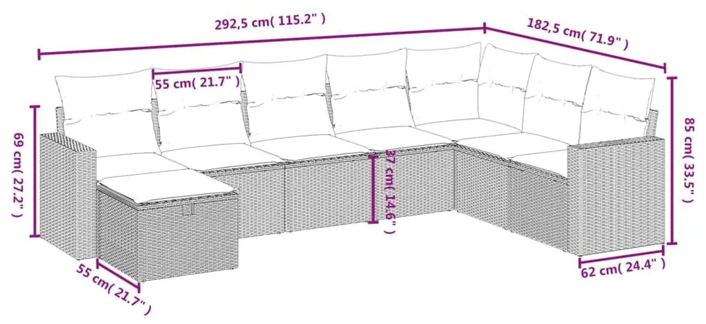 8 részes bézs polyrattan kerti ülőgarnitúra párnával