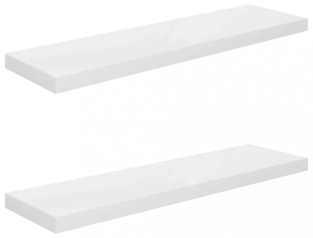 2 db magasfényű fehér MDF lebegő fali polc 90 x 23,5 x 3,8 cm