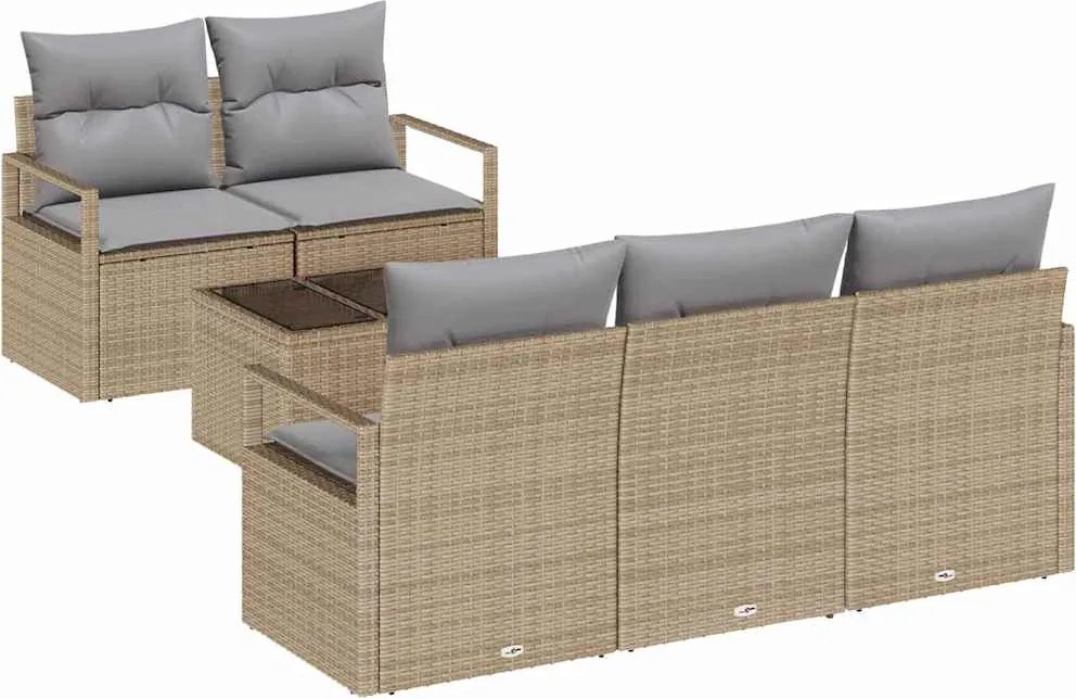 vidaXL Kanapé Szett 6 pcs Barna és szürke polirattan