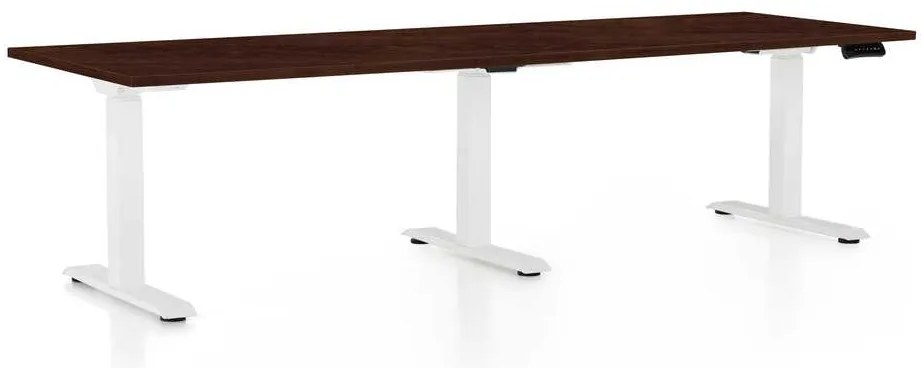 OfficeTech Long állítható magasságú asztal, 240 x 80 cm, fehér alap, wenge