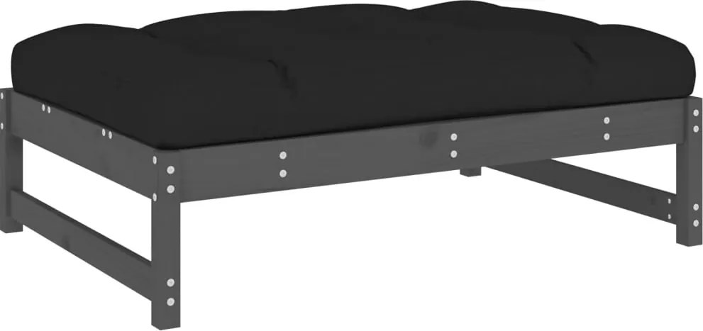 vidaXL szürke tömör fenyőfa kerti lábzsámoly párnával 120x80 cm