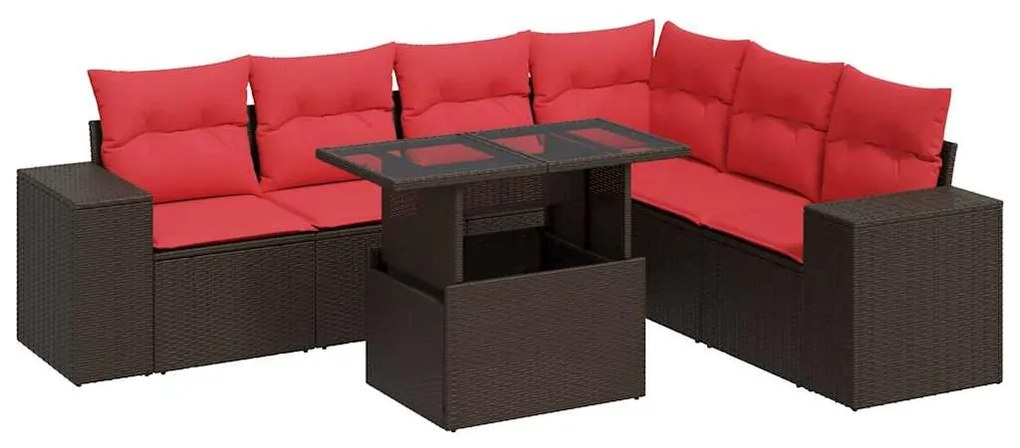 14 részes barna polyrattan akácfa kerti ülőgarnitúra párnákkal