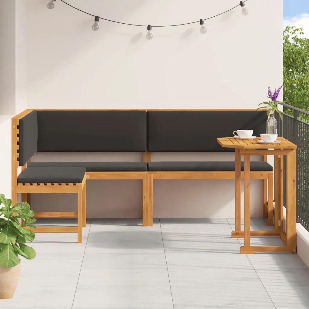 3 darabos kerti bistro szett párnákkal, masszív akácfából