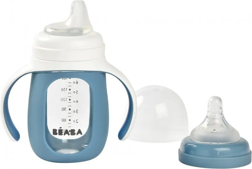 Béaba 2 az 1-ben Tanuló cumisüveg 210 ml + Szilikon borítással - Viharszürke