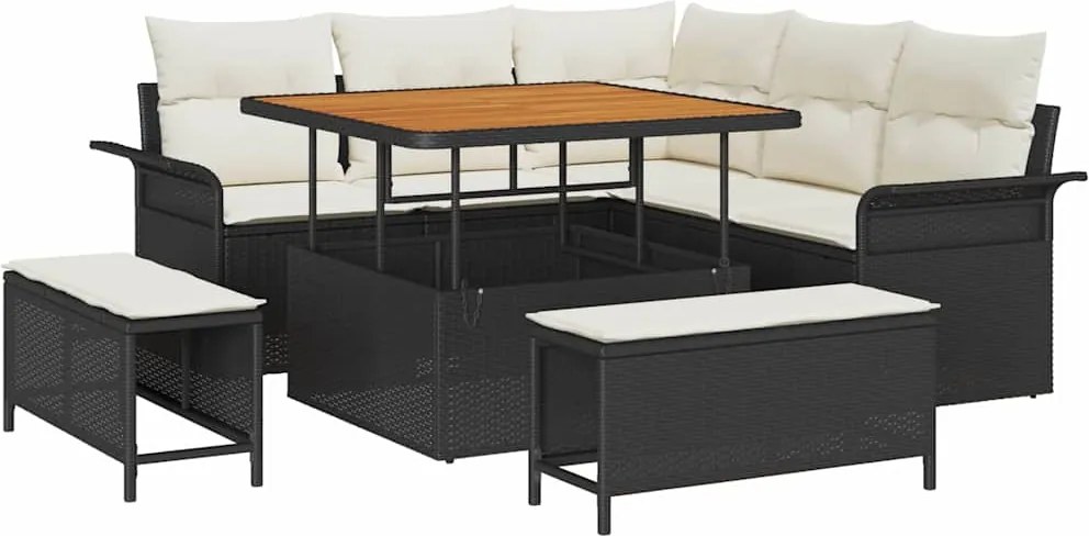 vidaXL Kerti Kanapé Szett párnával 8 pcs Fekete polirattan