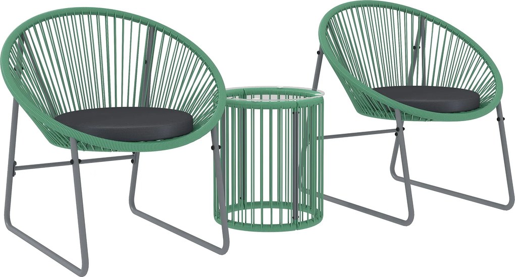 Outsunny Polyrattan Kerti Bútor Szett, Kültéri Balkon Bútor 2 Személynek, 3 Részes Bistro Szett 2 Székkel, Oldalasztallal, Ülőpárnákkal, Időjárásálló