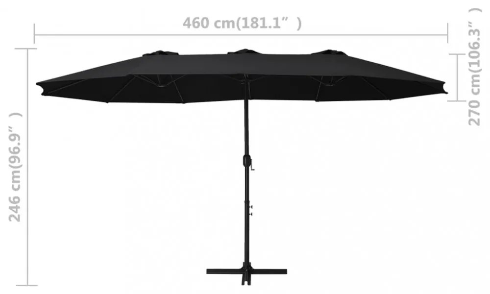 fekete kültéri napernyő alumíniumrúddal 460 x 270 cm