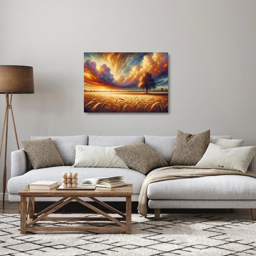 Üveg kép – Fa a mezőn (70x50 cm)